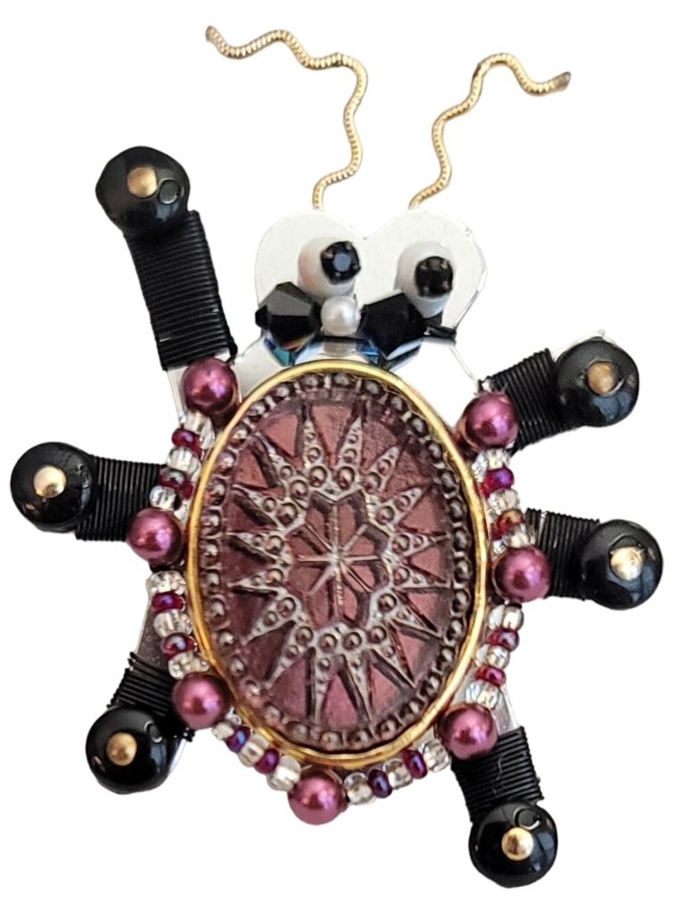 Liztech 1994 Beaded Glass Belly Bug Brooch, Signed M275